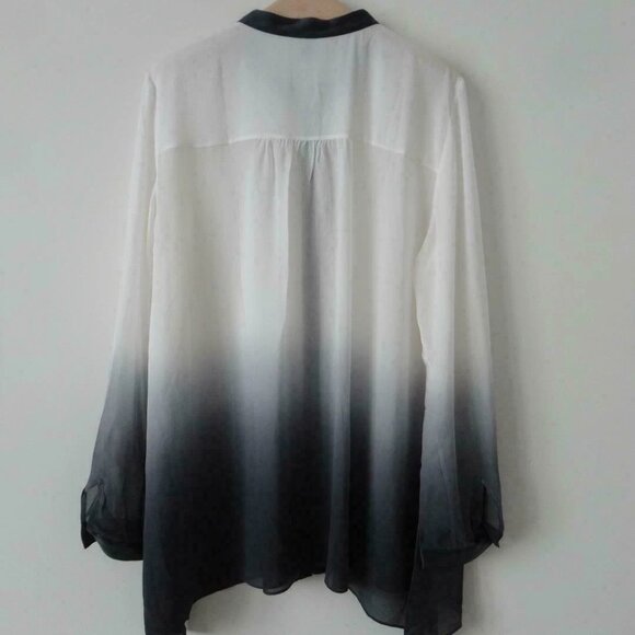 NWT EILEEN FISHER White Graphite Silk Georgette Mandarin Collar Blouse Top M - Picture 7 of 7